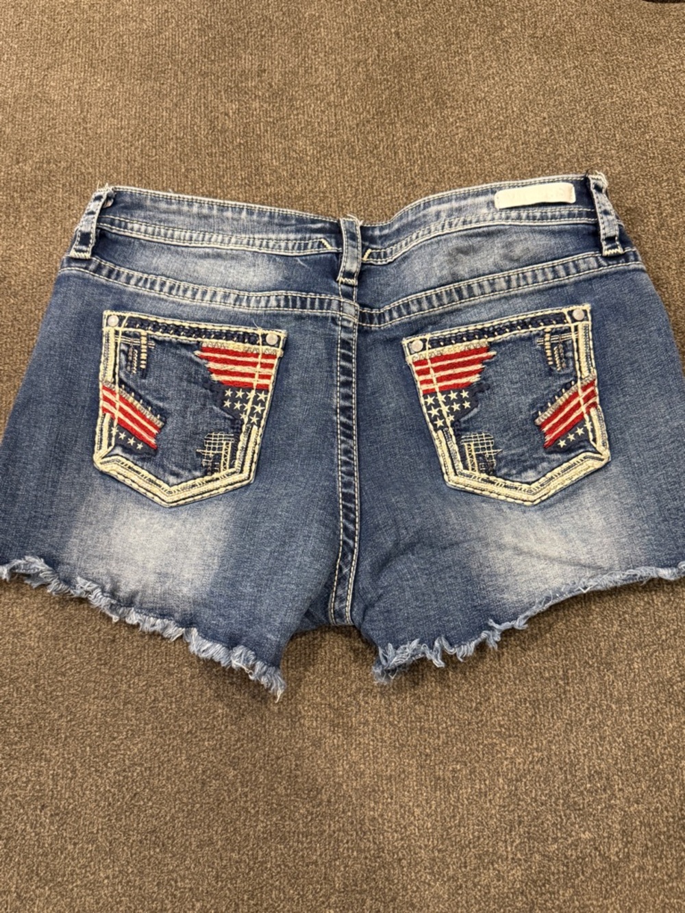 Vigoss Blue Denim Shorts with Flag Pocket Embroidery